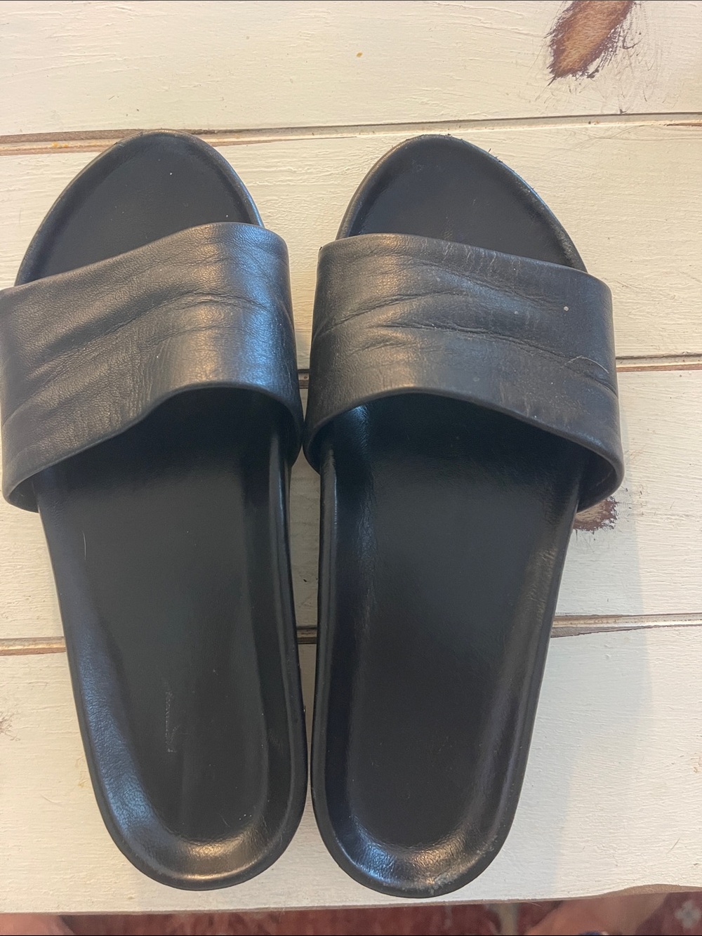 Beeks black leather slides/mules